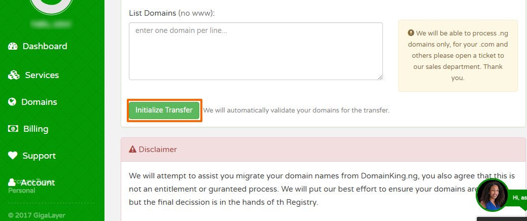 Initialize Transfer